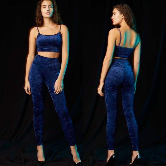 TNA Crushed Velvet Leggings Small Pants Blue Aritzia - Picture 1 of 4